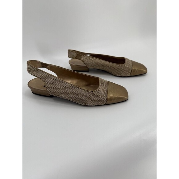 Vintage Stuart Weitzman Gold Shimmer Basket Weave Square Toe Heels Pumps Size 7 - Picture 2 of 12